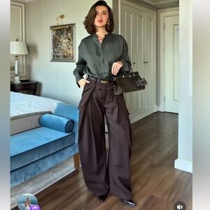 ZARA PLEATED CARGO PANTS ZW COLLECTION BROWN LARGE